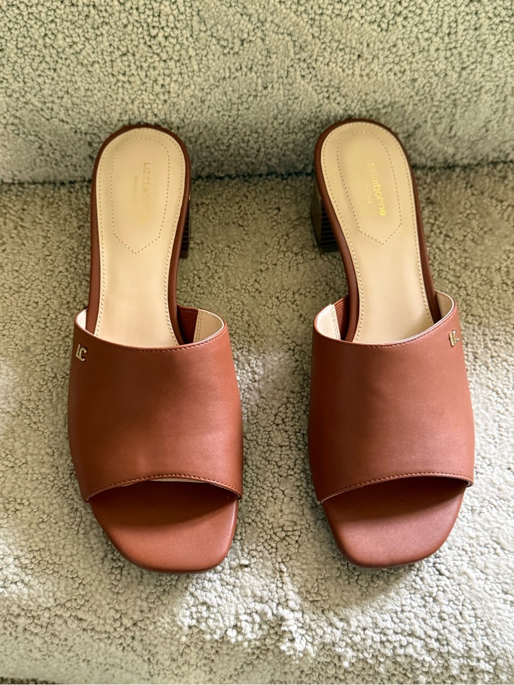 Liz Claiborne Tan Brown Open-Toe Leather Slide Mules